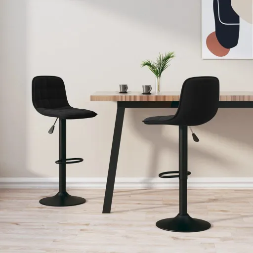 Bancos de Bar   Veludo Preto (2 pcs)