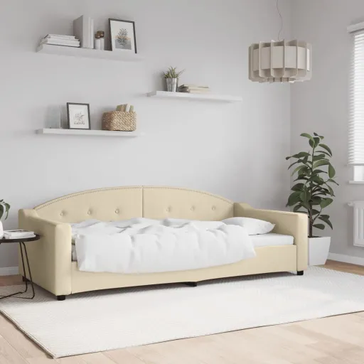 Sofá-Cama 90x200 cm Tecido Cor Creme