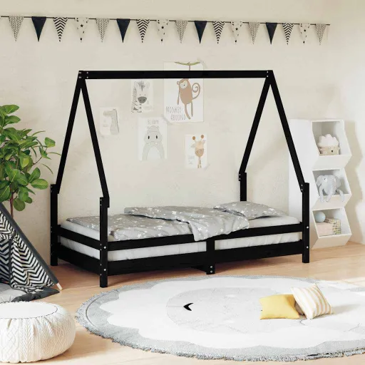 Estrutura de Cama Infantil 80x160 cm Pinho Maciço Preto