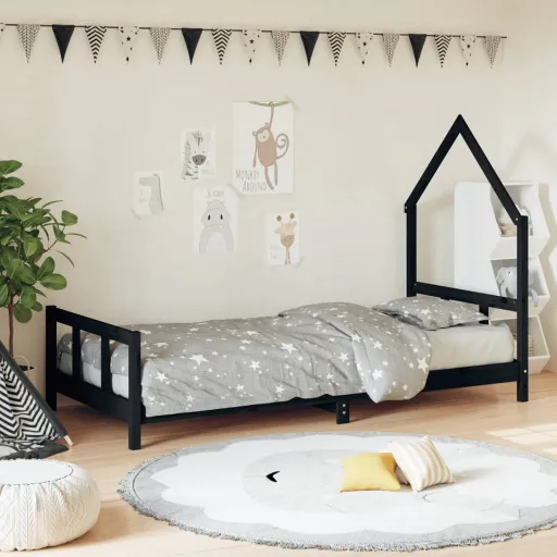 Estrutura de Cama Infantil 90x190 cm Pinho Maciço Preto