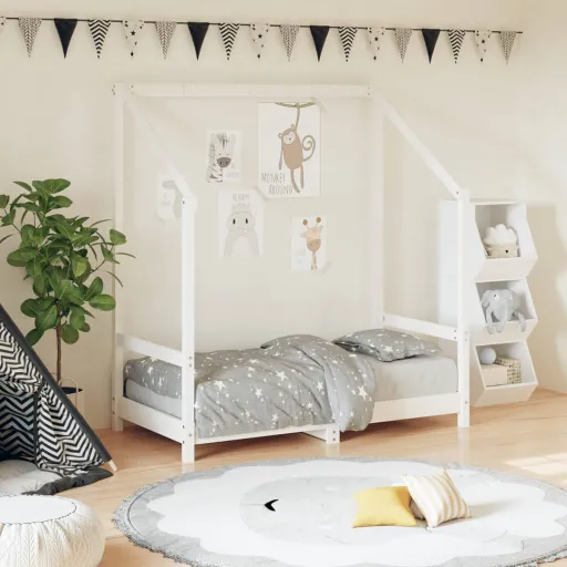 Estrutura de Cama Infantil 70x140 cm Pinho Maciço Branco