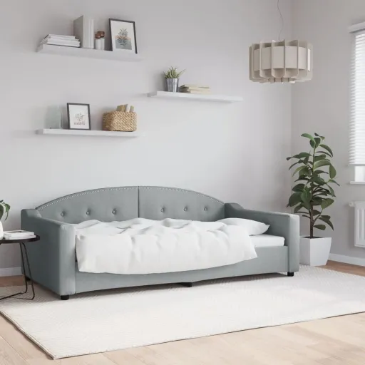 Sofá-Cama 90x190 cm Tecido Cinzento-Claro