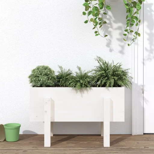 Vaso/Floreira de Jardim 62x30x38 cm Pinho Maciço Branco