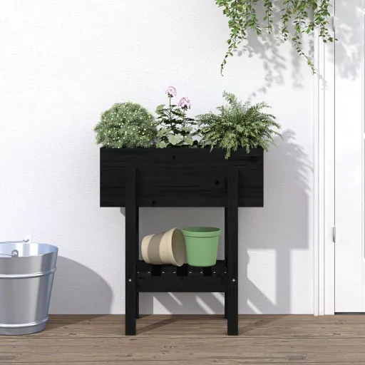 Vaso/Floreira de Jardim 62x30x69 cm Pinho Maciço Preto
