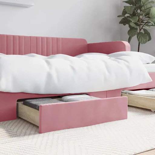 Gavetas de Cama   Derivados de Madeira e Veludo Rosa (2 pcs)