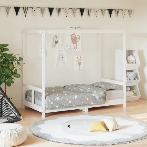 Estrutura de Cama Infantil 80x160 cm Pinho Maciço Branco
