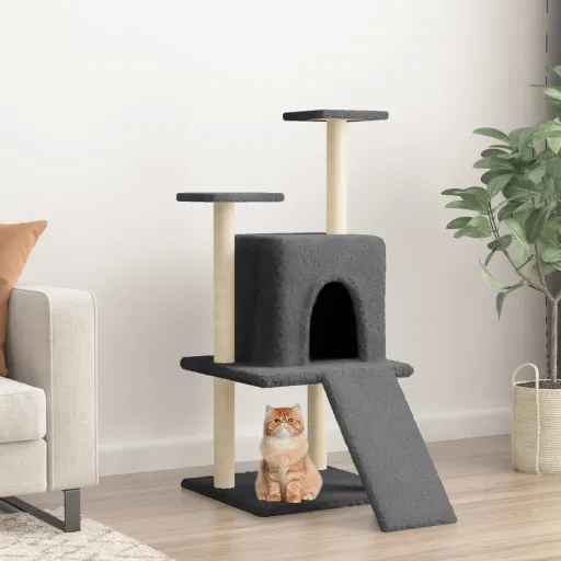 Árvore p/ Gatos c/ Postes Arranhadores Sisal 110cm Cinza-Escuro