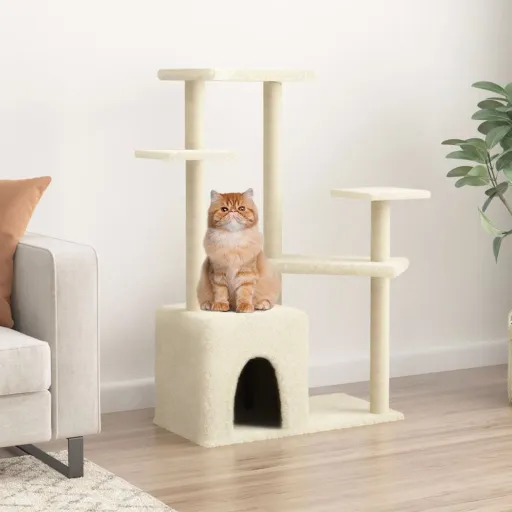 Árvore para Gatos c/ Postes Arranhadores Sisal 107,5 cm Creme