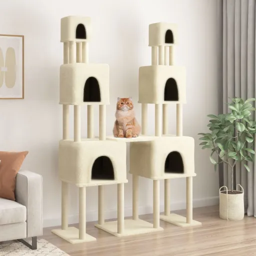 Árvore para Gatos c/ Postes Arranhadores Sisal 199 cm Cor Creme