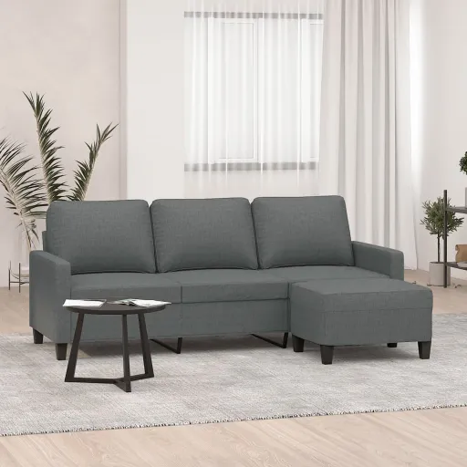 Sofá de 3 Lugares com Apoio de Pés 180 cm Tecido Cinza-Escuro