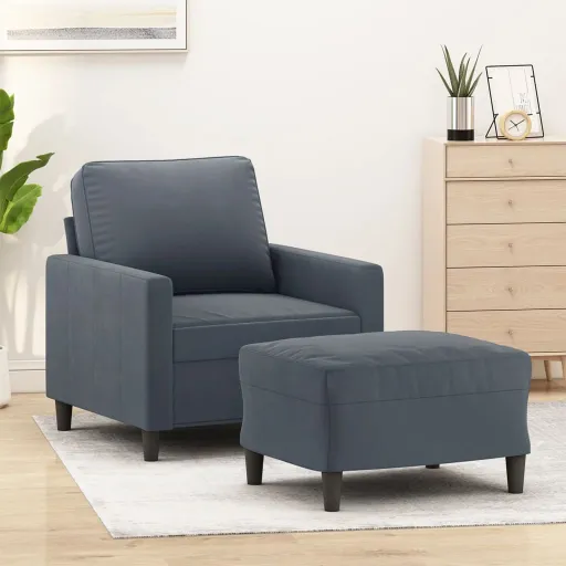 Poltrona com Apoio de Pés 60 cm Veludo Cinzento-Escuro