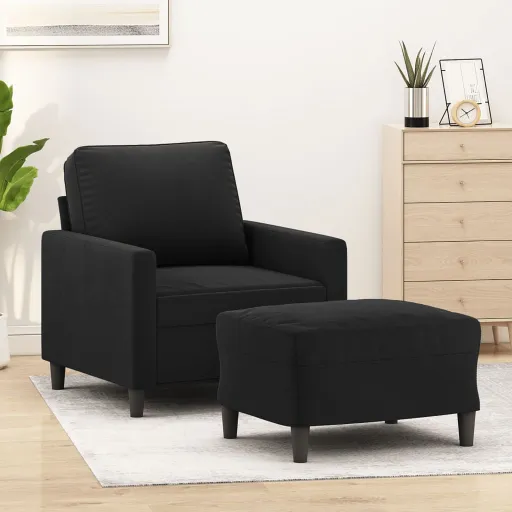 Poltrona com Apoio de Pés 60 cm Veludo Preto