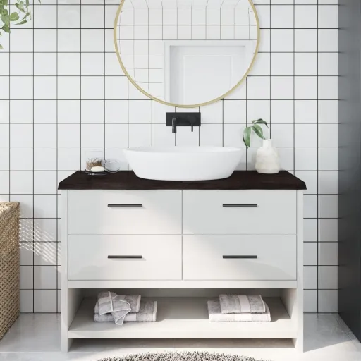 Bancada p/ WC 120x50x(2-4)cm Madeira Tratada Maciça Castanho