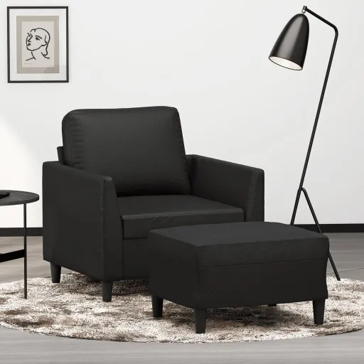 Poltrona com Apoio de Pés Couro Artificial 60 cm Preto