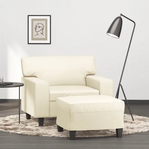 Poltrona com Apoio de Pés Couro Artificial 60 cm Cor Creme
