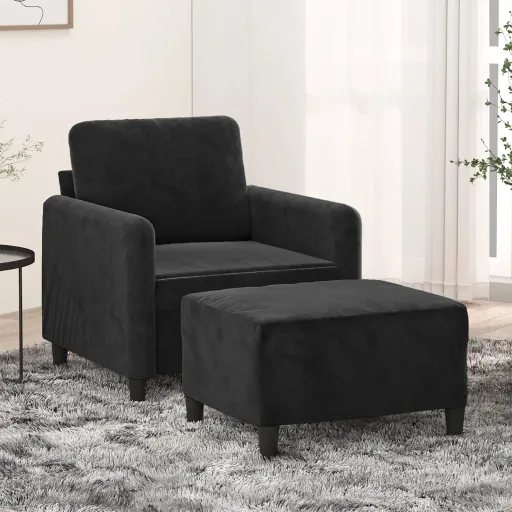 Poltrona com Apoio de Pés 60 cm Veludo Preto