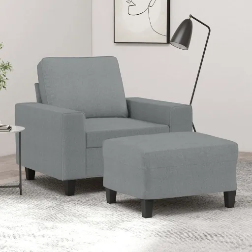 Poltrona com Apoio de Pés 60 cm Tecido Cinzento-Claro