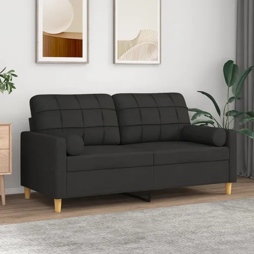 Sofá 2 Lugares + Almofadas Decorativas 140 cm Tecido Preto