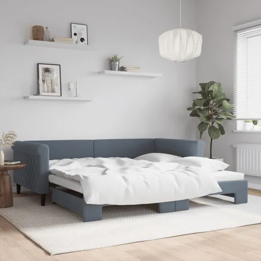 Sofá-Cama com Gavetão 100x200 cm Veludo Cinzento-Escuro