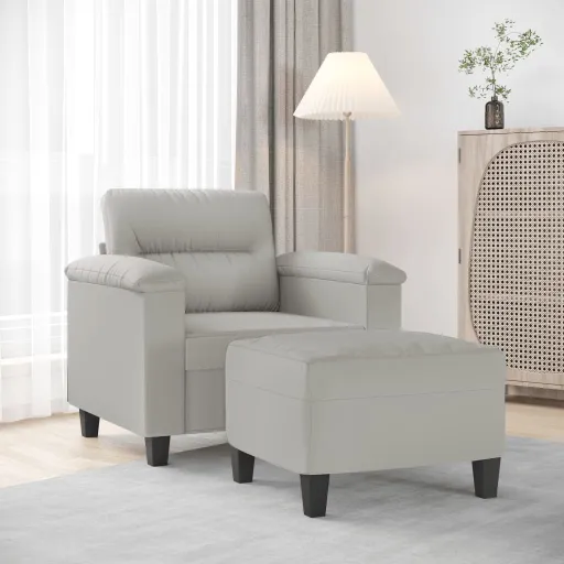 Poltrona c/ Apoio de Pés 60 cm Tecido de Microfibra Cinza-Claro