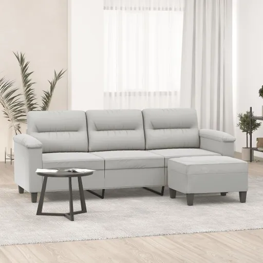 Sofá 3 Lugares c/ Apoio de Pés 180 cm Microfibra Cinza-Claro