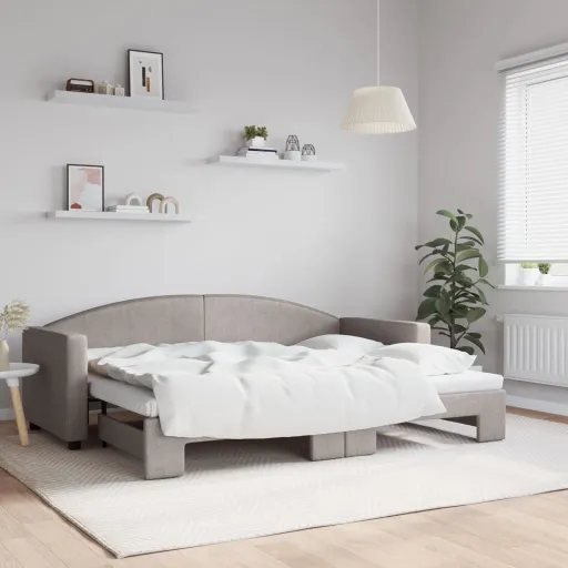 Sofá-Cama com Gavetão 80x200 cm Tecido Cinzento-Acastanhado