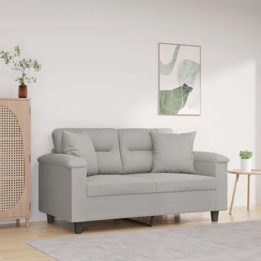 Sofá 2 Lugares c/ Almofadas 120 cm Microfibra Cinzento-Claro