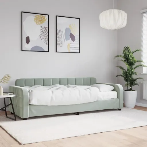 Sofá-Cama com Colchão 80x200 cm Veludo Cinzento-Claro
