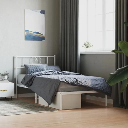 Estrutura de Cama em Metal com Cabeceira 107x203 cm Branco