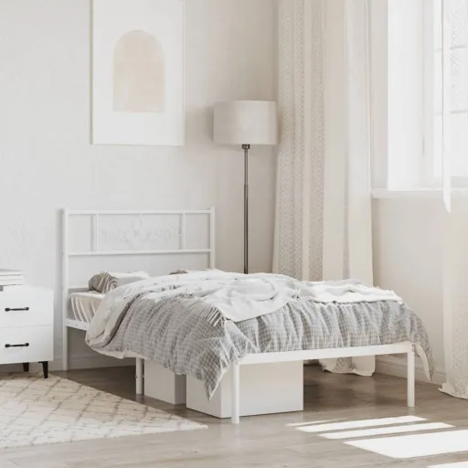 Estrutura de Cama com Cabeceira 90x200 cm Metal Branco