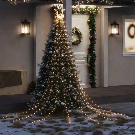 Iluminação p/ Árvore de Natal 320 Luzes LED 375cm Branco Quente