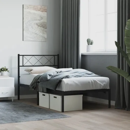 Estrutura de Cama com Cabeceira 90x190 cm Metal Preto
