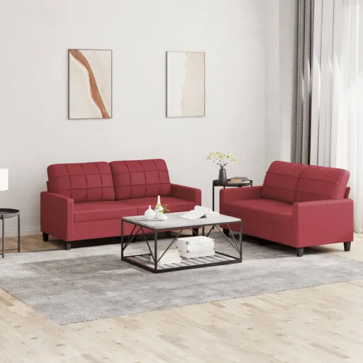 Conjunto Sofás c/ Almofadões Couro Artif. Vermelho Tinto (2 pcs)