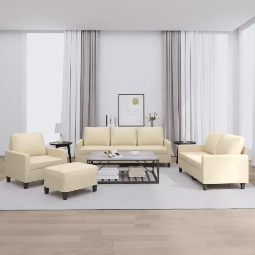 Conjunto de Sofás com Almofadões Tecido Cor Creme (4 pcs)