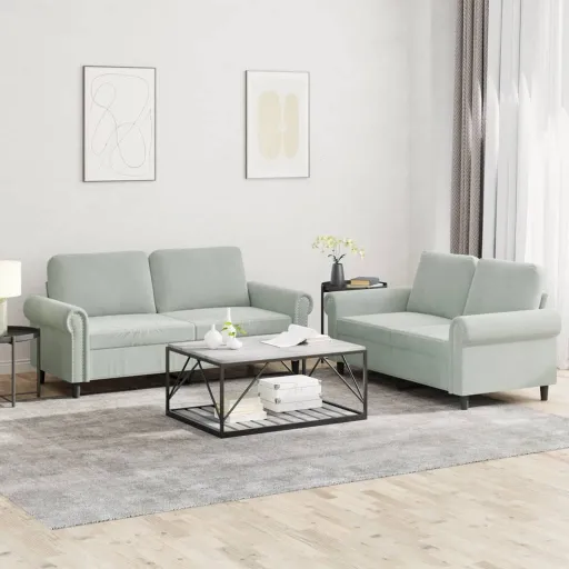 Conjunto de Sofás com Almofadões Veludo Cinzento-Claro (2 pcs)