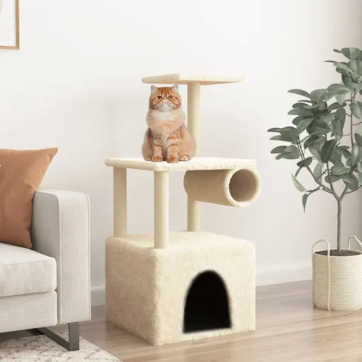 Árvore para Gatos c/ Postes Arranhadores Sisal 109,5 cm Creme