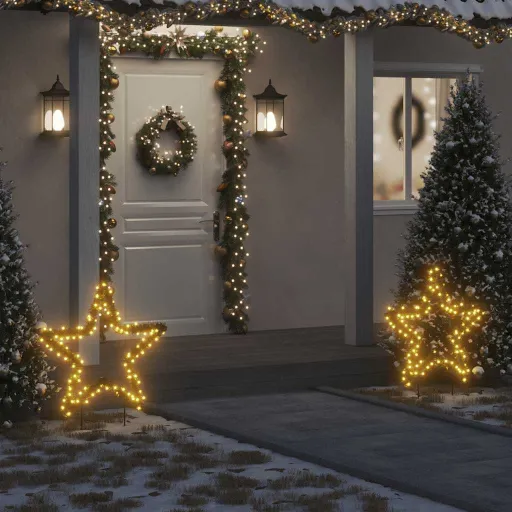 Decoração Estrela de Natal c/ Luz e Estacas 115 Luzes LED 85 cm