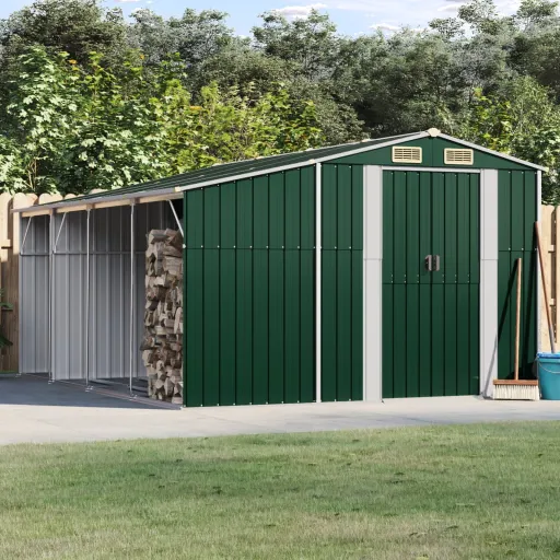 Abrigo de Jardim 277x365,5x179 cm Aço Galvanizado Verde
