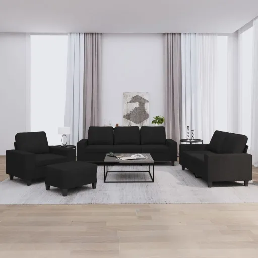 Conjunto de Sofás Tecido Preto (4 pcs)