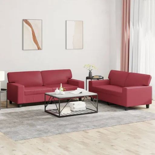 Conjunto de Sofás Couro Artificial Vermelho Tinto (2 pcs)