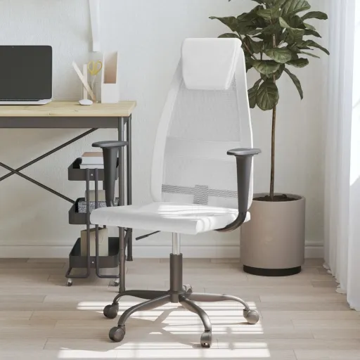 Cadeira Escritório Tecido Malha/Couro Art. Regulável Branco