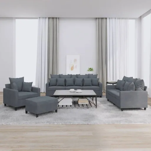 Conjunto de Sofás com Almofadões Veludo Cinzento-Escuro (4 pcs)