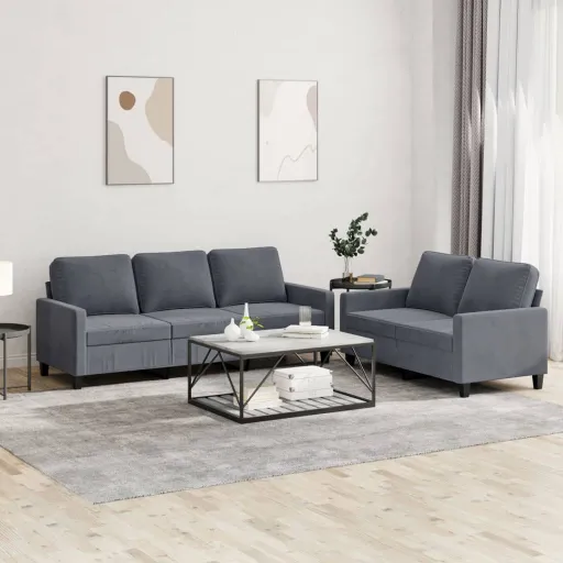 Conjunto de Sofás com Almofadões Veludo Cinzento-Escuro (2 pcs)