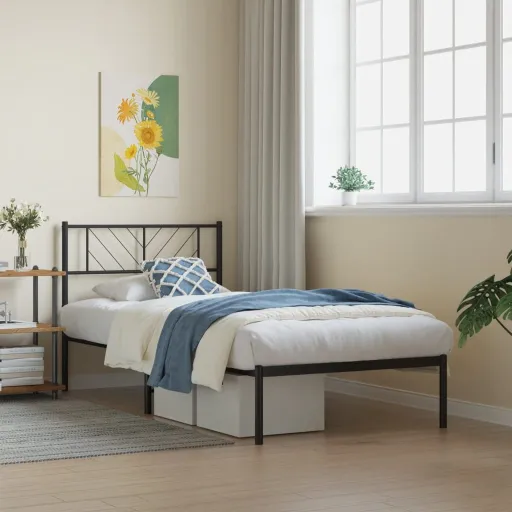 Estrutura de Cama com Cabeceira 80x200 cm Metal Preto