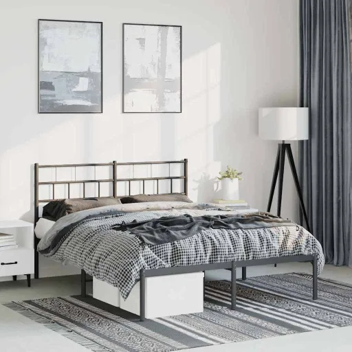 Estrutura de Cama com Cabeceira 135x190 cm Metal Preto