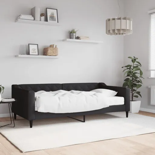 Sofá-Cama com Colchão 90x190 cm Tecido Preto