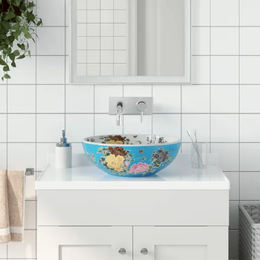 Lavatório de Bancada Redondo Φ41x14 cm Cerâmica Multicor