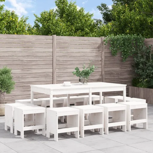 Conjunto de Jantar para Jardim Pinho Maciço Branco (13 pcs)