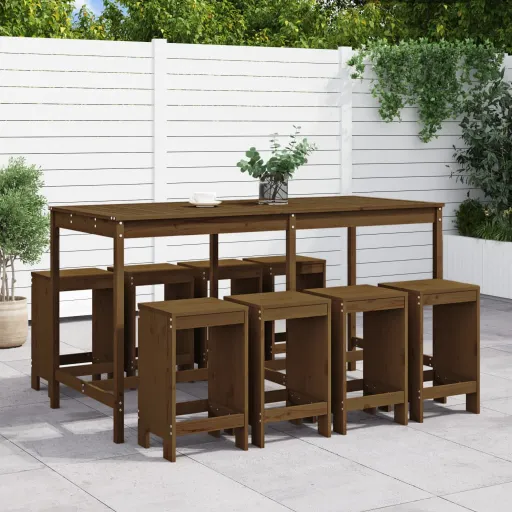 Conj. de Bar p/ Jardim Madeira Pinho Maciça Castanho-Mel (9 pcs)