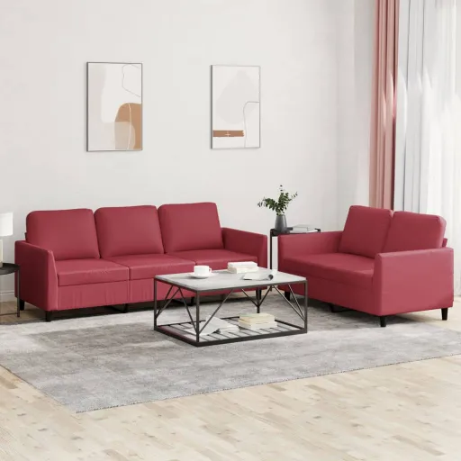 Conjunto Sofás c/ Almofadões Couro Artif. Vermelho Tinto (2 pcs)